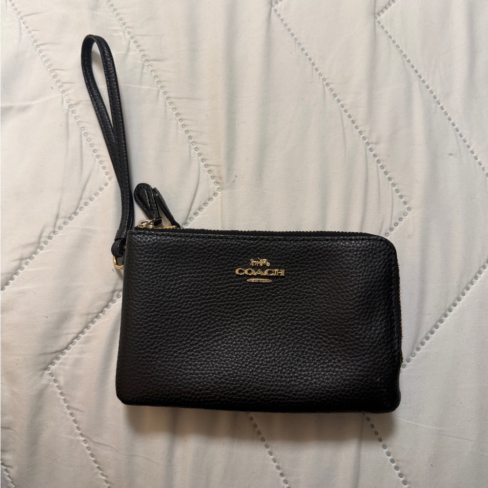 Coach Pebbled Leather Black Wristlet